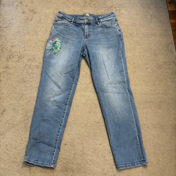 Tommy Bahama Tema Indigo Tweets Slim Boyfriend Jeans Embroidered Parrot - Picture 2 of 11